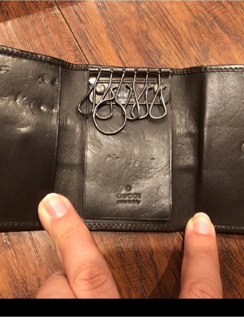 Gucci Brown Leather Card Case with Tan and Black Web Stripe